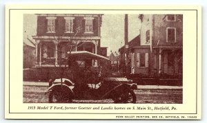 VINTAGE HATFIELD PA 1913 MODEL T S. MAIN ST  LOCAL LANDMARKS POSTCARD P3929