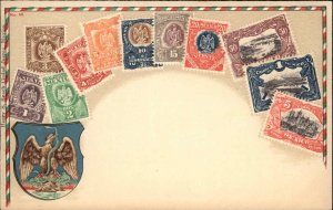 Collage of Mexican Stamps Mexican Seal Eagle with Snake Philately c1910 Postcard