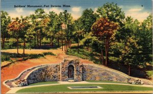 Vtg Fort Devens Massachusetts MA Soldiers Monument 1940s Unused Linen Postcard