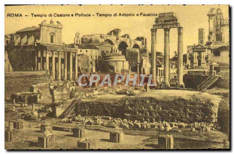 Old Postcard Roma Temple of Castor and Pollux Tempio di Antonio e Faustina