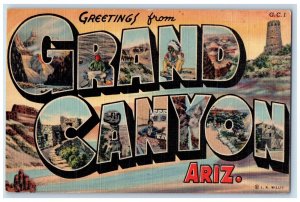 1951 Greetings From Grand Canyon Arizona AZ Big Letters Banner Vintage Postcard