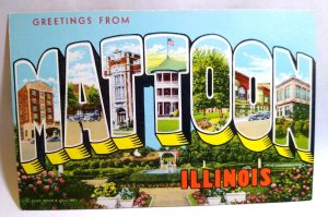 Greetings From Mattoon Illinois Large Big Letter Linen Postcard Curt Teich Rare