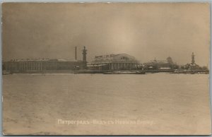 PETROGRAD RUSSIA EXCHANGE VIEW FROM NEVA RIVER ANTIQUE REAL PHOTO POSTCARD RPPC