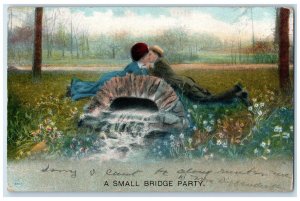 1910 Sweet Couple Romance A Small Bridge Party Flowers Bamforth Antique Postcard