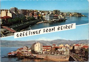 Postcard Lebanon - Greetings from Beirut - view of coast line