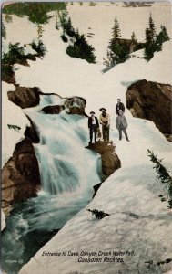 Canyon Creek Waterfall BC Entrance to Cave Canada Men Rifle Gun Postcard H55