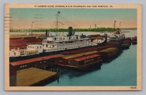 Harbor Scene, M&M Steamship & Pier, Norfolk Virginia  Postcard P8