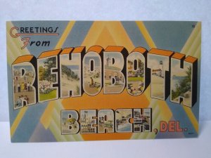 Greetings From Rehoboth Beach Delaware Large Big Letter Postcard Linen Edwards