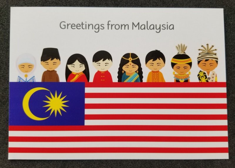[AG] P69 Malaysia Greeting Traditional Costumes National Flag (postcard) *New