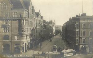 c1910 RPPC Postcard; Street Scene Malmö Södra Förstadsgatan Sweden Trolleys