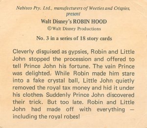 Walt Disney Robin Hood Story Card #3 Robin and Little John as Gypsies Nabisco