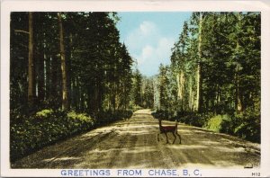 Greetings from Chase BC British Columbia Deer Road 1950s PECO Postcard H41