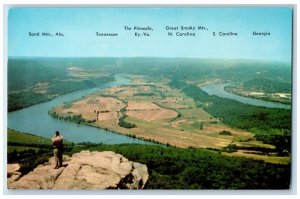 c1960 Aerial See Seven States Point Lookout Cliff Chattanooga Tennessee Postcard