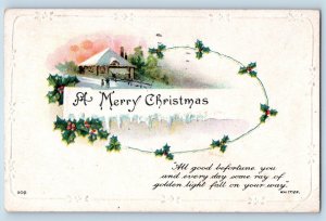 Ossining New York NY Postcard Christmas Holly Berries House Winter Scene 1918