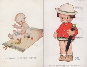 A Problem In Reconstruction 2x Mabel Lucie Attwell Comic Postcard s