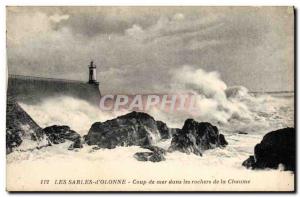 Old Postcard The Lighthouse Sables d & # 39Olonne sea Coup in the rocks of th...