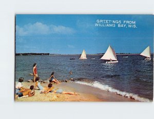 Postcard Sailing Along the Shore Greetings from Williams Bay Wisconsin USA