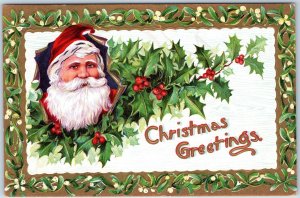 c1910s Germany Embossed Color Santa Claus Head Christmas Greetings Postcard A204