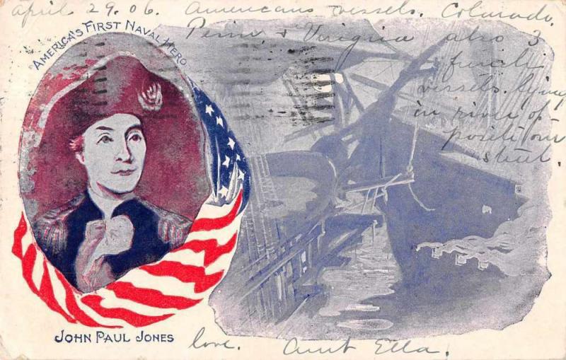 Patriotic Greetings John Paul Jones Naval Hero Vintage Postcard JD933338