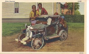 Dixie Express, Black Young Men w Home-Made Jalopy Car, Teich Linen, 1930s,