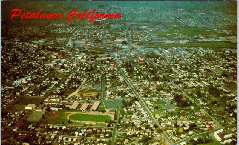 PETALUMA, CA California   BIRDSEYE  VIEW   c1970s  Sonoma County   Postcard