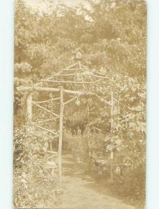 rppc Pre-1930 RUSTIC WOODEN COVERED BENCH AREA ON THE PATH AC7841