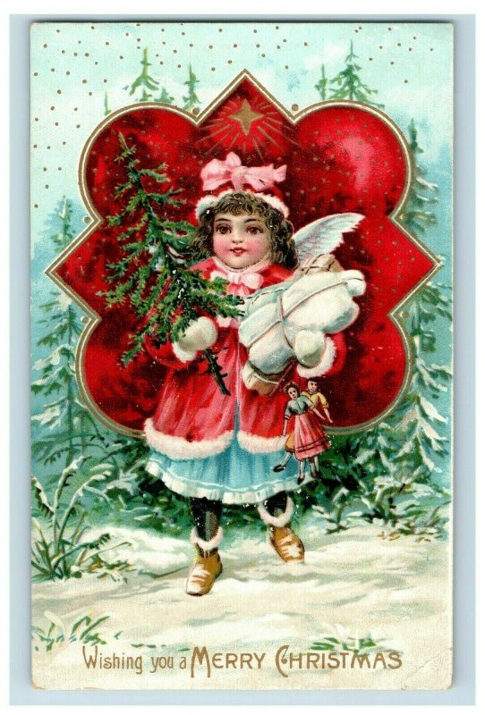 Circa 1910 Fabulous Angel Christmas Tree Package Dolls Snow Gorgeous Wings P15