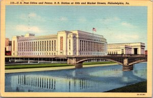 Vtg Philadelphia PA Post Office & Penna Railroad Station 1930s View Postcard