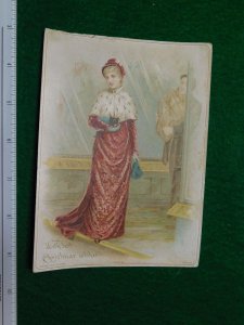 1870s-80s Christmas Wishes Lady in Long Fancy Dress Victorian Trade Card #P