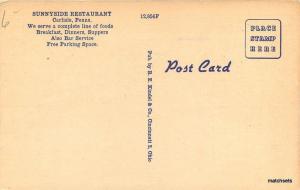 CARLISLE PA Sunnyside Restaurant linen Kindel CO roadside postcard 4311