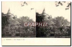 Views stereoscopic Old Postcard Tonkin Vietnam Indochina a temple