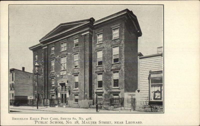 c1905 Brooklyn NY Eagle Postcard #478 Public School #18 Maujer St.