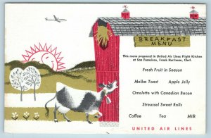 Postcard United Airlines Breakfast Menu San Francisco Chef Farm Scene Barn AD15