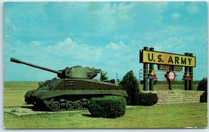 Armored tank and sign at the Main Entrance to Fort Hood, near Killeen, Texas 