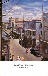 Vintage Postcard; Broad Street Scene, Bridgetown, Barbados, B.W.I. Unposted