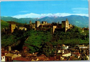 Postcard Spain Granada - View of the Alhambra and Sierra Nevada