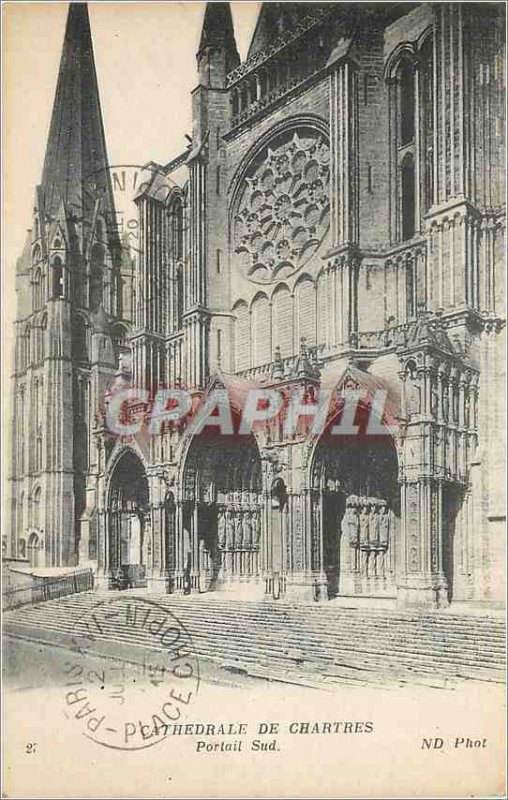 Old Postcard Cathedral of Chartres South Portal