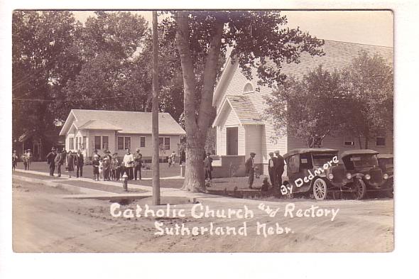 Real Photo, Priest and Parishioners Outside Catholic Church and Rectory, Suth...