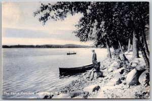 Vtg New Hampshire NH Canobie Lake Park Men With Canoe 1900s Rotograph Postcard