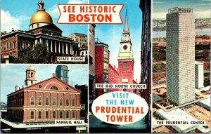 See Historic Boston Multiview State House Faneuil Hall Postcard VTG UNP Vintage 
