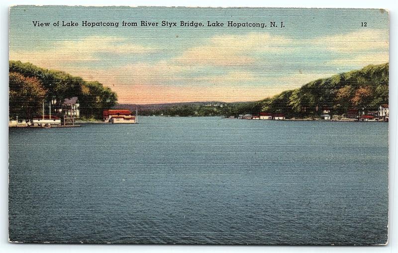 Postcard NJ Lake Hopatcong View of Lake Hopatcong River Styx Bridge F02