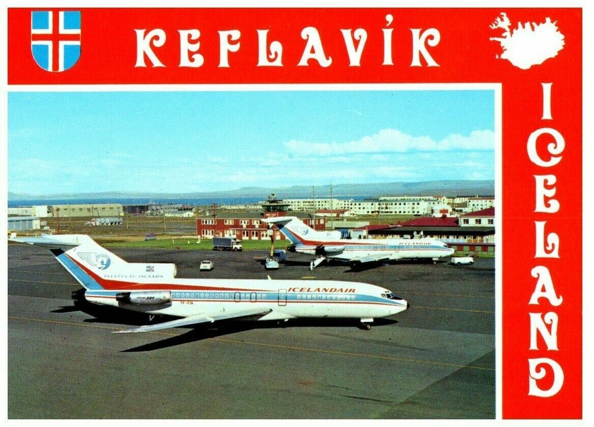 Icelandair jet at Keflavik Iceland Airplane on Tarmac at Airport Flag