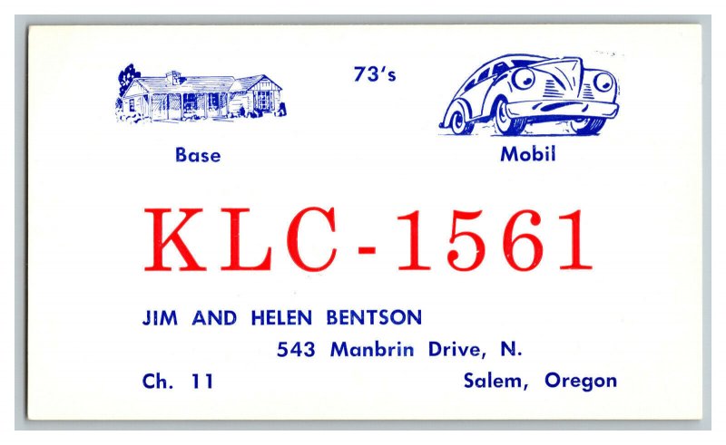 QSL Radio Card From Salem Oregon KLC - 1561