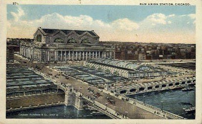 New Union Station, Chicago, Illinois, IL, USA Railroad Train Depot 1921 light...