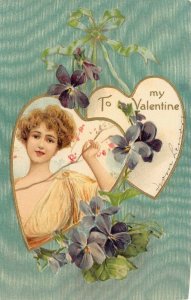LP88   Valentine's Day Postcard Blue Flowers 