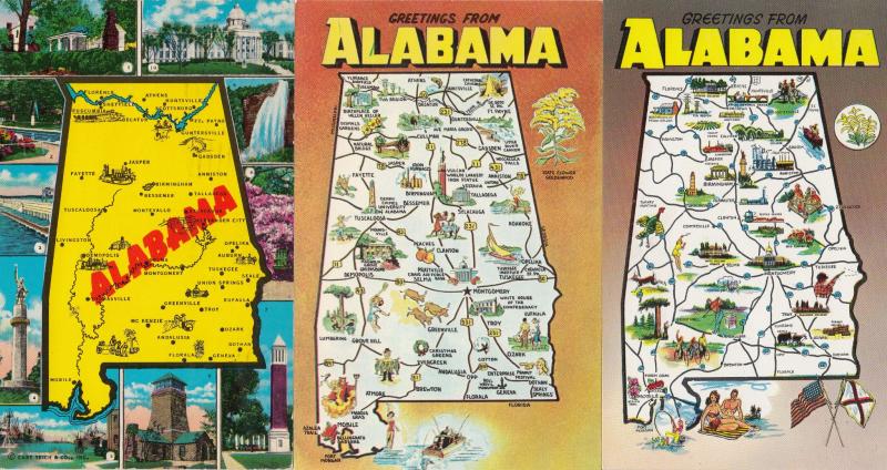 Greetings From Alabama 3x Map Postcard s