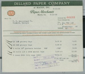 1955 Dillard Paper Company Macon GA Paper Merchants R.F. Strickland Invoice 264