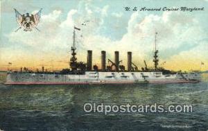 US Armored Cruiser Maryland Military Battleship 1908 light wear, postal used ...