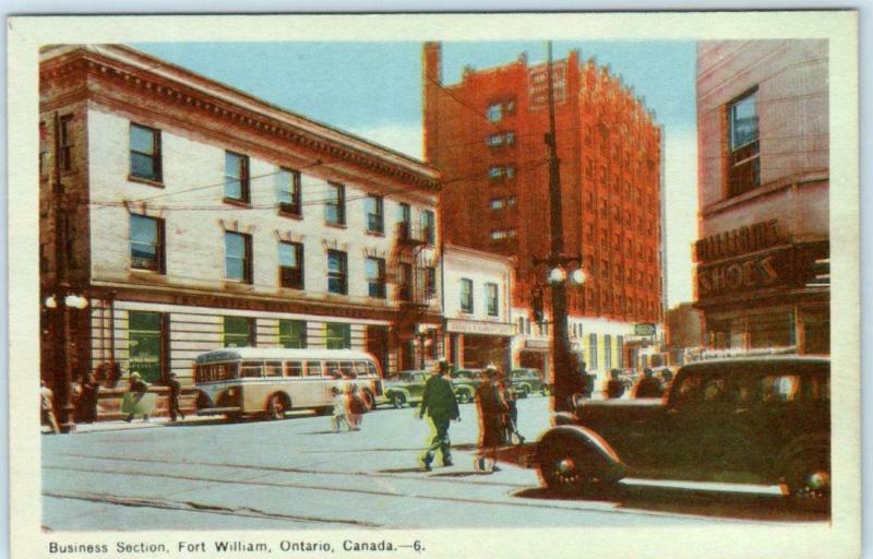 FORT WILLIAM, ONTARIO  Canada ~ Business Section STREET SCENE ca 1930s Postcard 