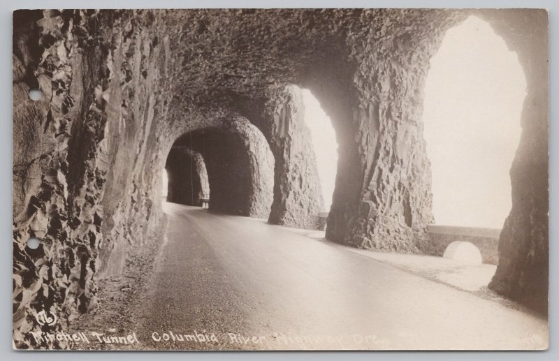 Real Photo Postcard~Dark Mitchell Tunnel~Columbia River Highway In Oregon~RPPC 